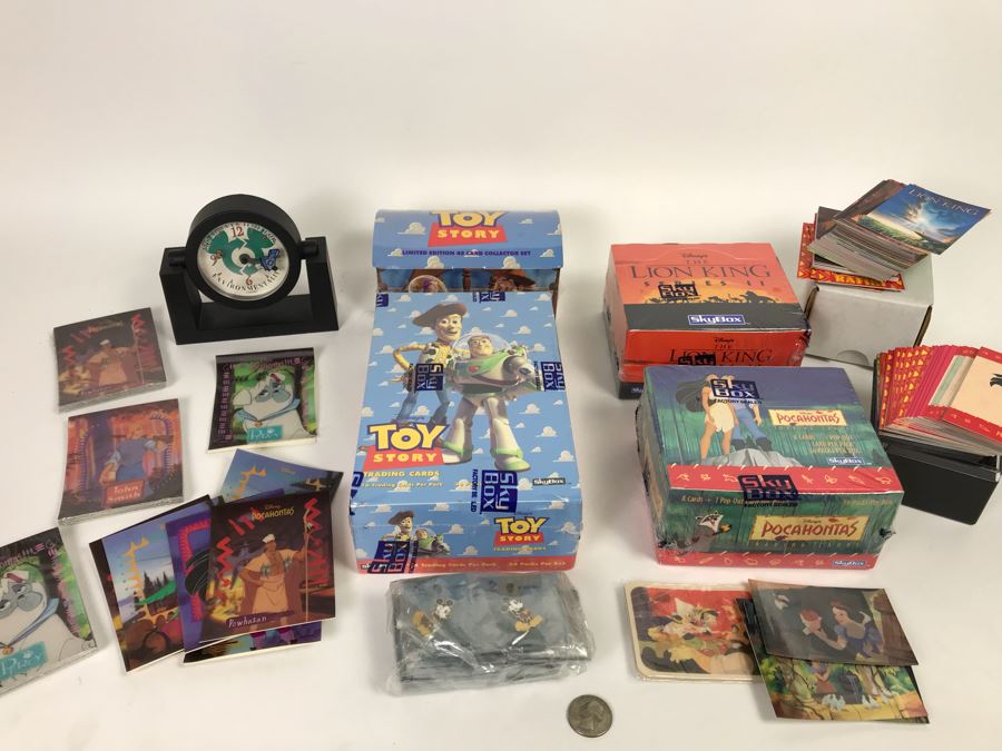 Collection Of Sealed SkyBox Trading Card Sets From Disney’s Toy Story Including Limited Edition Set, The Lion King And Pocahontas Sealed Trading Card Sets Plus Disney Clock And Mickey Mouse Pins And Various Disney Trading Cards [Photo 5]
