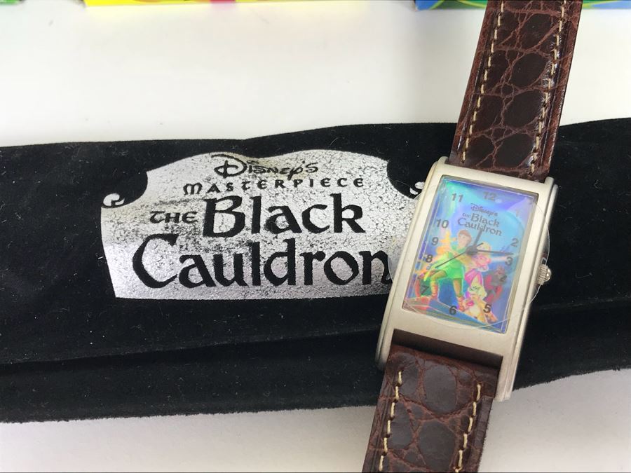 Disney’s The Black Cauldron Watch, Kermit The Frog Watch, Beauty And The Beast Watch, Aladdin Watch, Nightmare Before Christmas Watch, Box Full Of Mickey Mouse 60 Year Pins And More [Photo 26]