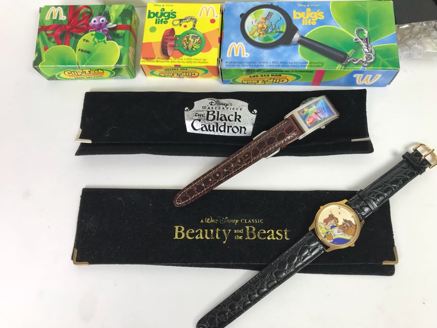 Disney’s The Black Cauldron Watch, Kermit The Frog Watch, Beauty And The Beast Watch, Aladdin Watch, Nightmare Before Christmas Watch, Box Full Of Mickey Mouse 60 Year Pins And More [Photo 44]