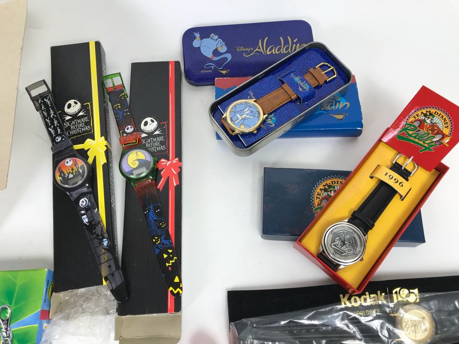 Disney’s The Black Cauldron Watch, Kermit The Frog Watch, Beauty And The Beast Watch, Aladdin Watch, Nightmare Before Christmas Watch, Box Full Of Mickey Mouse 60 Year Pins And More [Photo 46]