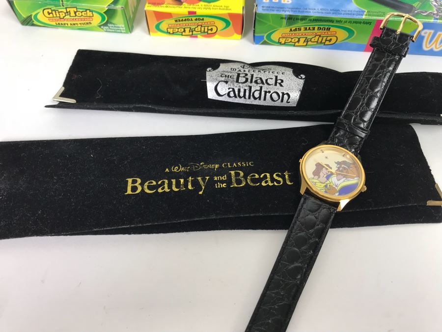 Disney’s The Black Cauldron Watch, Kermit The Frog Watch, Beauty And The Beast Watch, Aladdin Watch, Nightmare Before Christmas Watch, Box Full Of Mickey Mouse 60 Year Pins And More [Photo 21]
