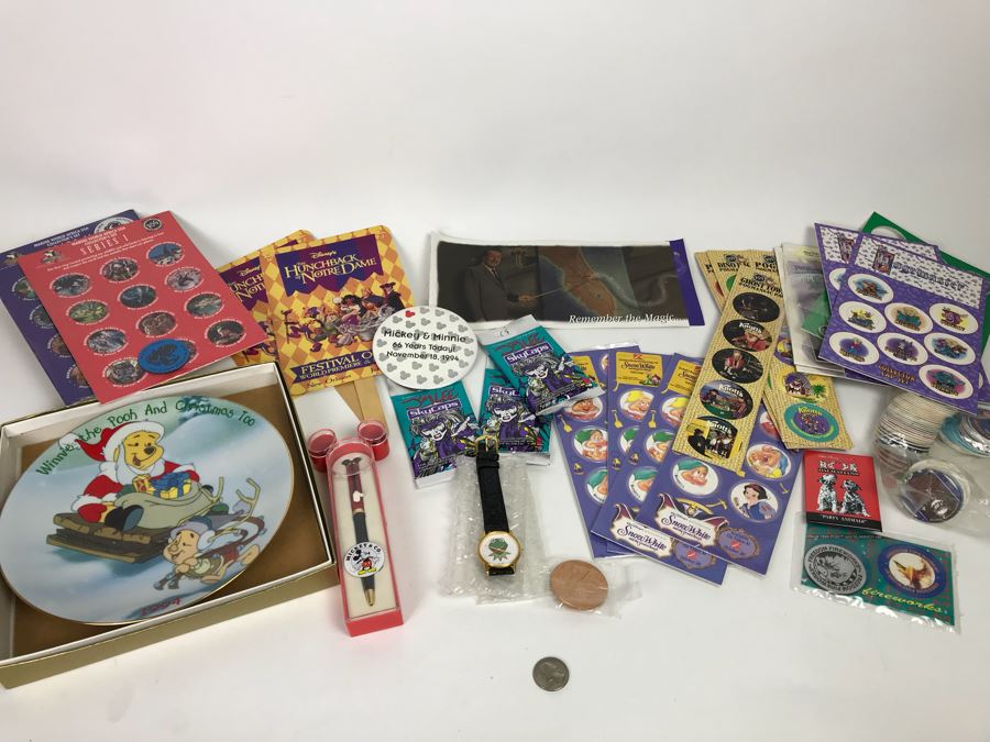 Mickey Mouse Pen, Kermit The Frog Watch, Winnie The Pooh Plate, Collection Of Pogs And More [Photo 1]