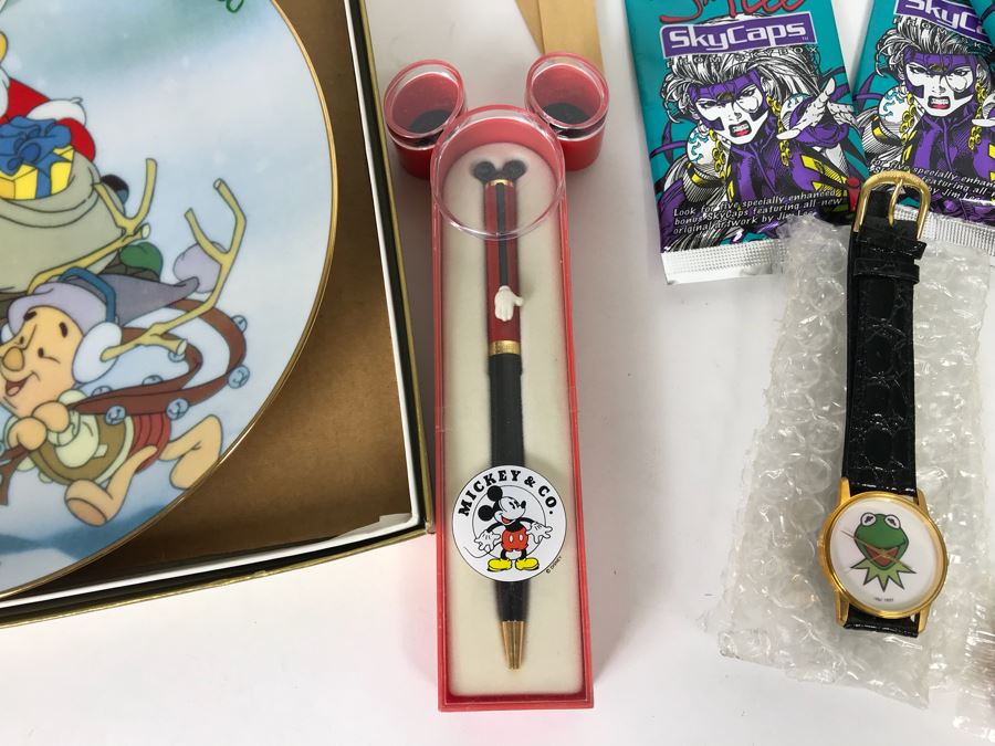 Mickey Mouse Pen, Kermit The Frog Watch, Winnie The Pooh Plate, Collection Of Pogs And More [Photo 4]