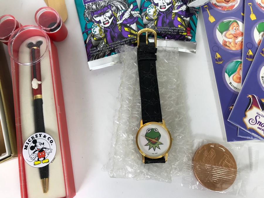 Mickey Mouse Pen, Kermit The Frog Watch, Winnie The Pooh Plate, Collection Of Pogs And More [Photo 7]