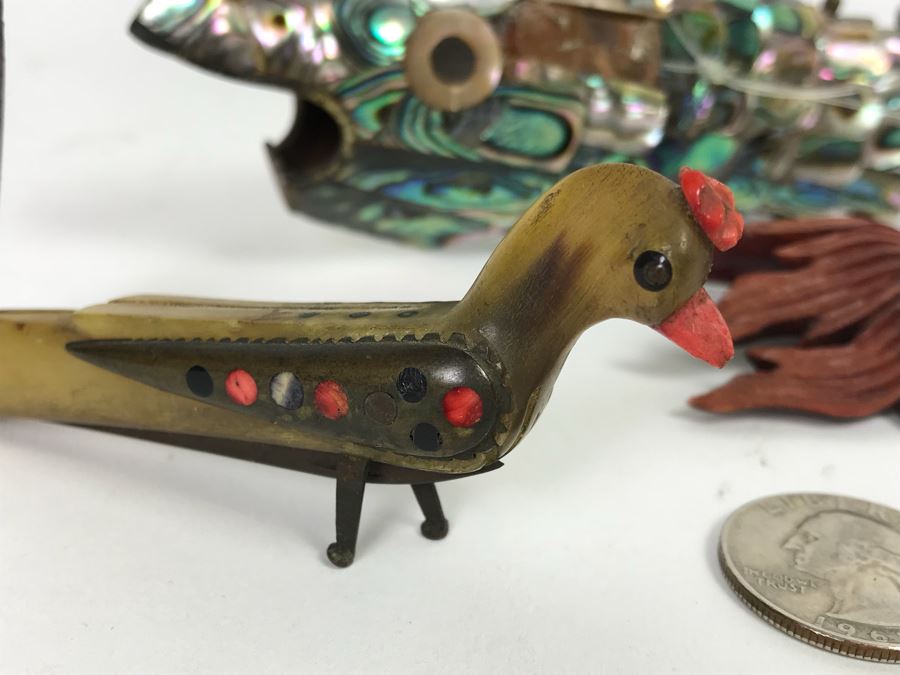 Shell Fish Figurine, Carved Fish And Carved Horn Figural Bird Pocket Knife [Photo 4]