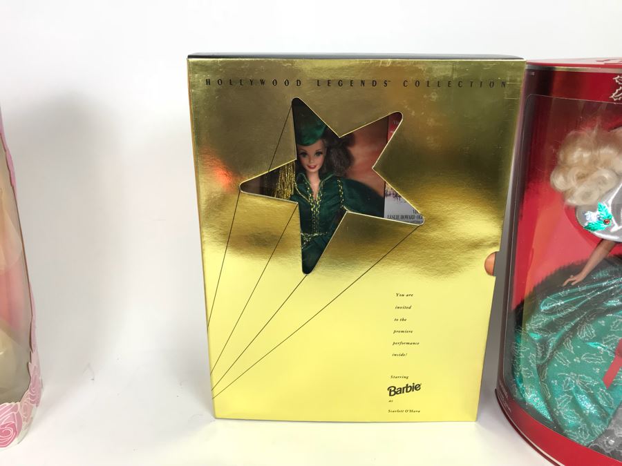 Set Of (4) Mattel Barbie Dolls: Solo In The Spotlight 13534, Scarlett O’Hare 12045, Happy Holidays 14123, Romantic Bride 1861 [Photo 7]