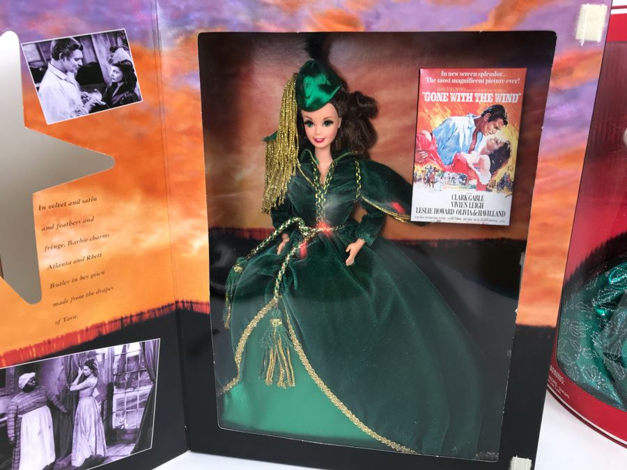 Set Of (4) Mattel Barbie Dolls: Solo In The Spotlight 13534, Scarlett O’Hare 12045, Happy Holidays 14123, Romantic Bride 1861 [Photo 9]