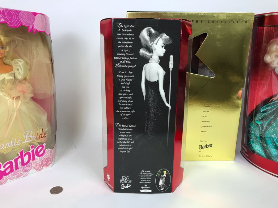 Set Of (4) Mattel Barbie Dolls: Solo In The Spotlight 13534, Scarlett O’Hare 12045, Happy Holidays 14123, Romantic Bride 1861 [Photo 6]