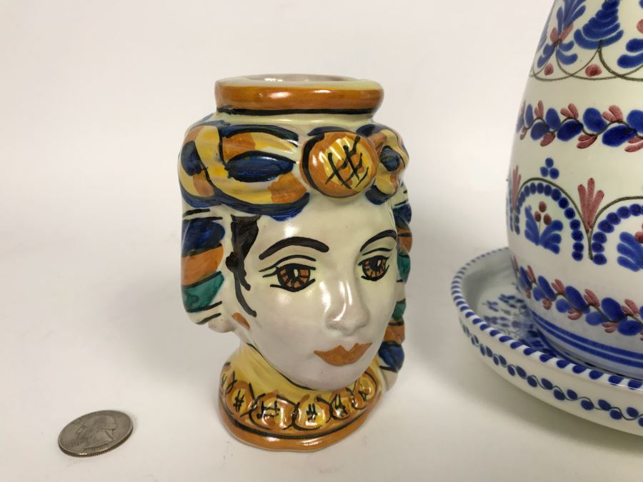 Cruz Pottery Vase And Plate Plus Gulino Caltagirone Ceramic Pottery [Photo 4]