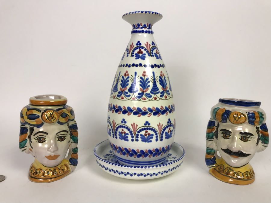 Cruz Pottery Vase And Plate Plus Gulino Caltagirone Ceramic Pottery [Photo 2]