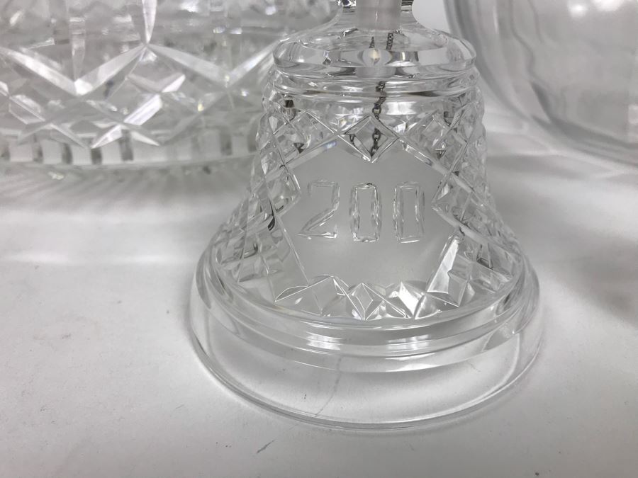 Waterford Crystal Large Bowl, Bell, Vase And Val Saint Lambert Etched Fruit Crystal Plate [Photo 3]