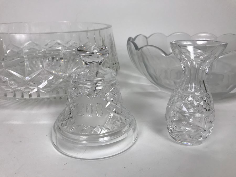 Waterford Crystal Large Bowl, Bell, Vase And Val Saint Lambert Etched Fruit Crystal Plate [Photo 2]