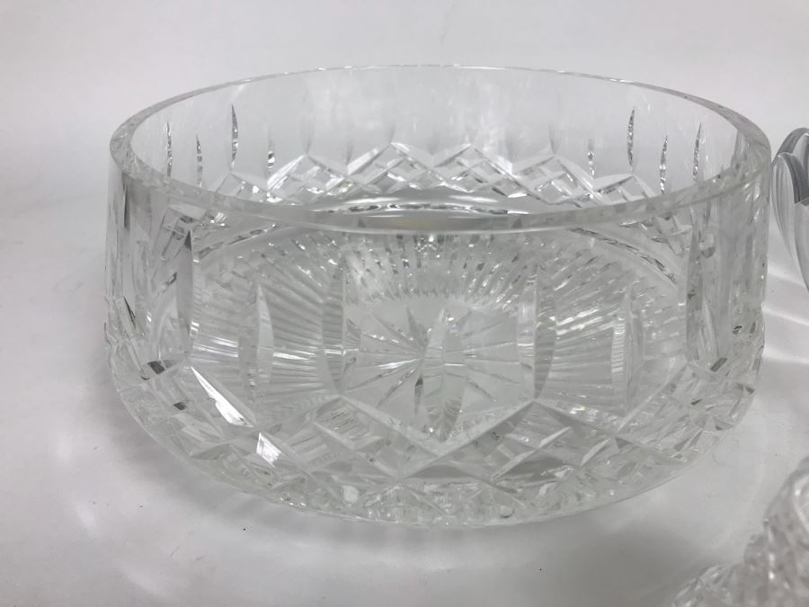 Waterford Crystal Large Bowl, Bell, Vase And Val Saint Lambert Etched Fruit Crystal Plate [Photo 5]