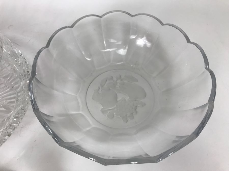 Waterford Crystal Large Bowl, Bell, Vase And Val Saint Lambert Etched Fruit Crystal Plate [Photo 7]