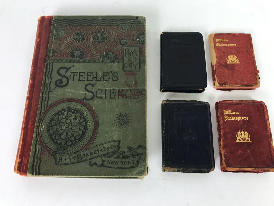 Vintage 1884 Pathfinder Physiology No. 3 Hygienic Physiology Alcoholic Drinks And Narcotics Book And (4) Miniauture William Shakespeare Books [Photo 2]