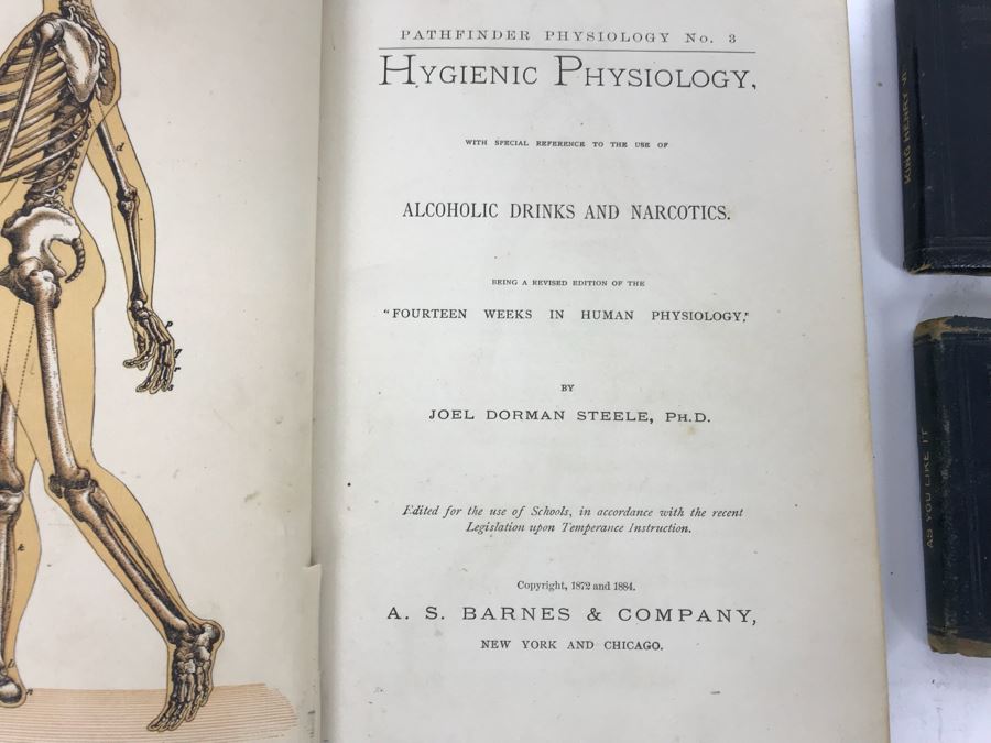 Vintage 1884 Pathfinder Physiology No. 3 Hygienic Physiology Alcoholic Drinks And Narcotics Book And (4) Miniauture William Shakespeare Books [Photo 9]