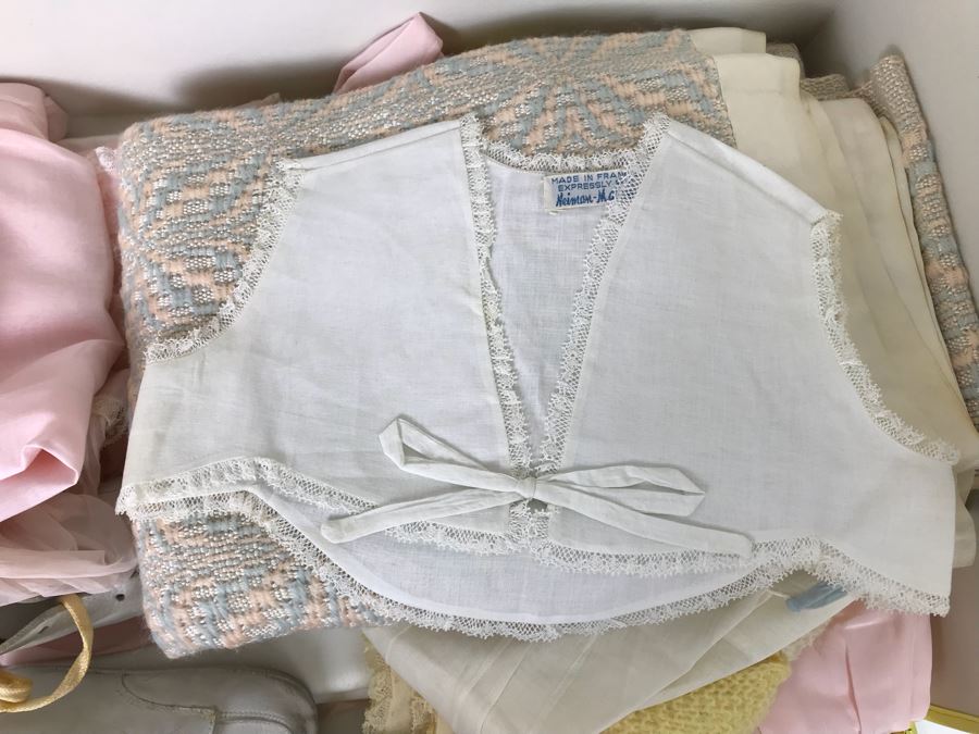 Collection Of Vintage Girls Clothes Including Dresses And Linens With Vintage Storage Box [Photo 17]