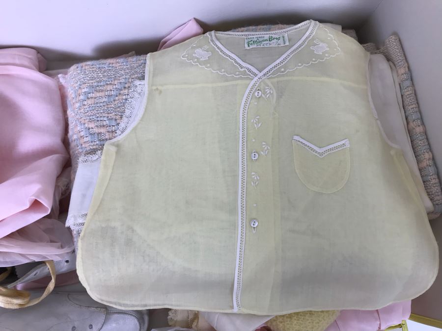 Collection Of Vintage Girls Clothes Including Dresses And Linens With Vintage Storage Box [Photo 16]