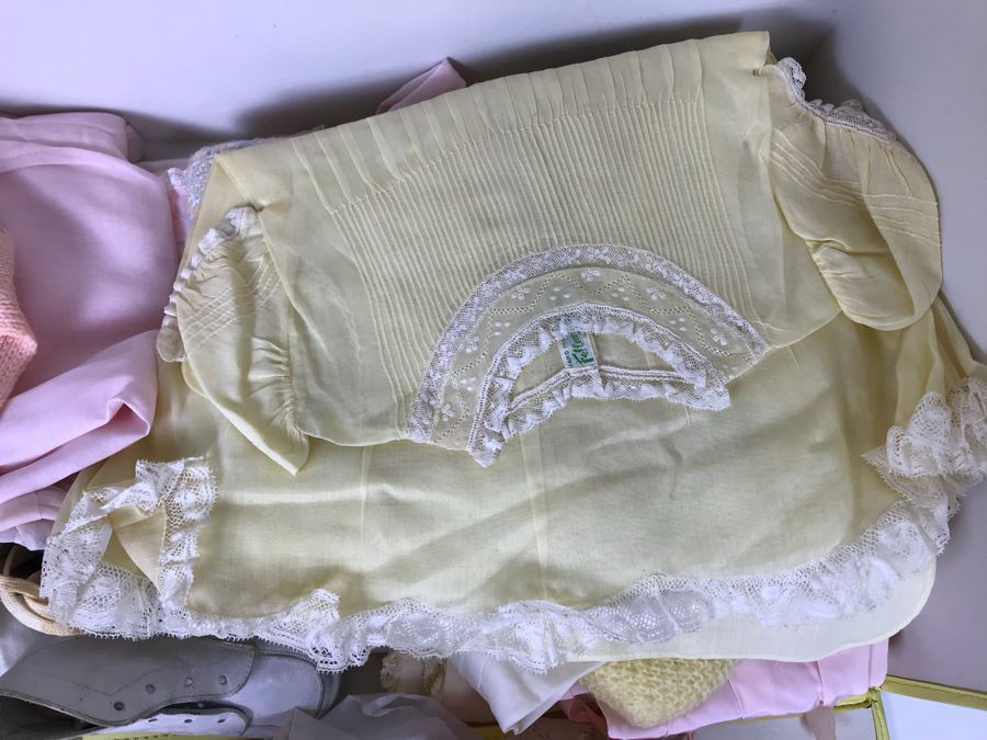 Collection Of Vintage Girls Clothes Including Dresses And Linens With Vintage Storage Box [Photo 15]