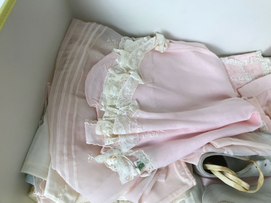Collection Of Vintage Girls Clothes Including Dresses And Linens With Vintage Storage Box [Photo 23]