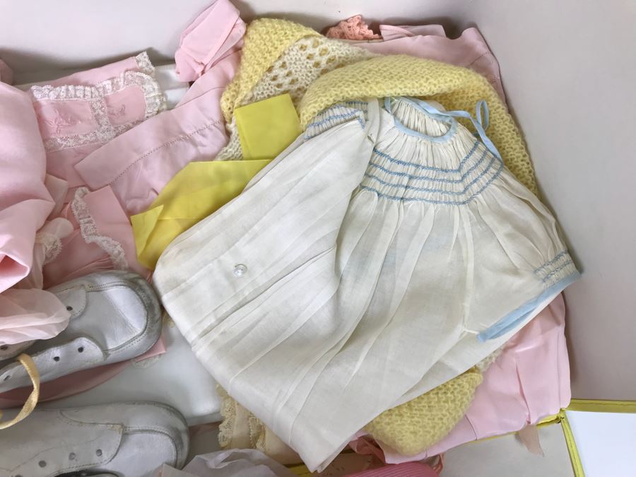 Collection Of Vintage Girls Clothes Including Dresses And Linens With Vintage Storage Box [Photo 19]