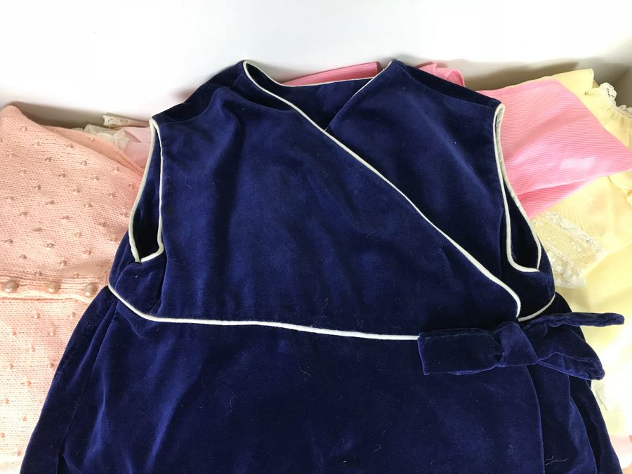 Collection Of Vintage Girls Clothes Including Dresses And Linens With Vintage Storage Box [Photo 13]