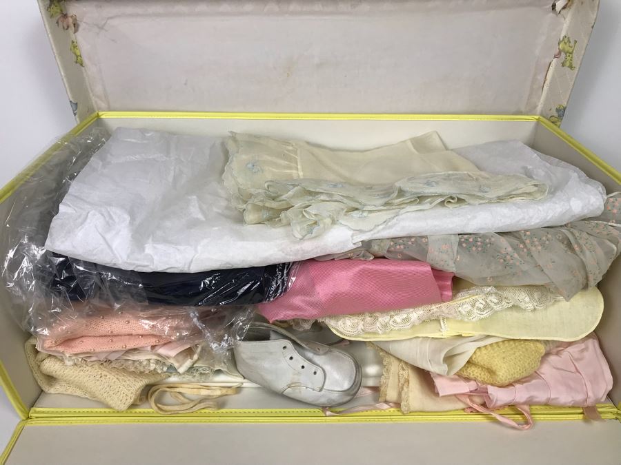 Collection Of Vintage Girls Clothes Including Dresses And Linens With Vintage Storage Box [Photo 1]