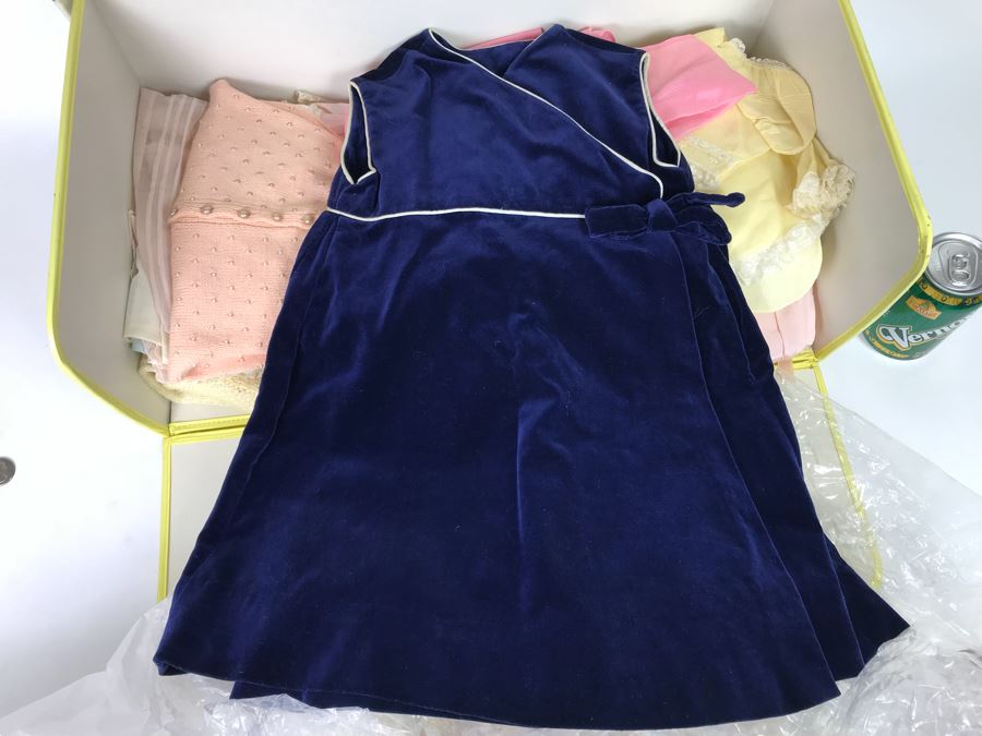 Collection Of Vintage Girls Clothes Including Dresses And Linens With Vintage Storage Box [Photo 2]