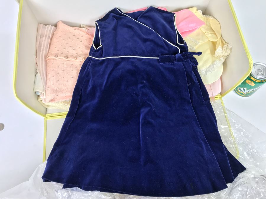 Collection Of Vintage Girls Clothes Including Dresses And Linens With Vintage Storage Box [Photo 12]