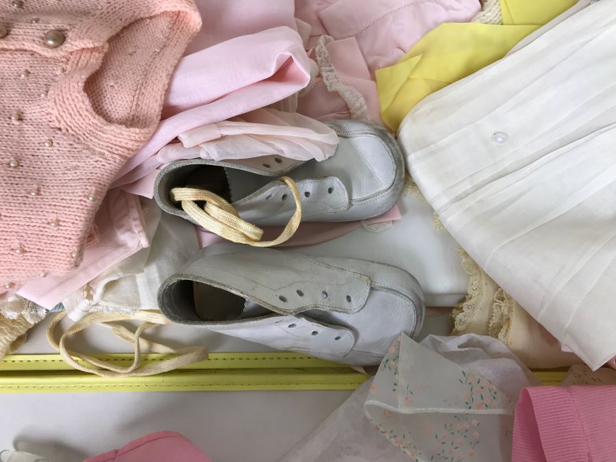 Collection Of Vintage Girls Clothes Including Dresses And Linens With Vintage Storage Box [Photo 20]