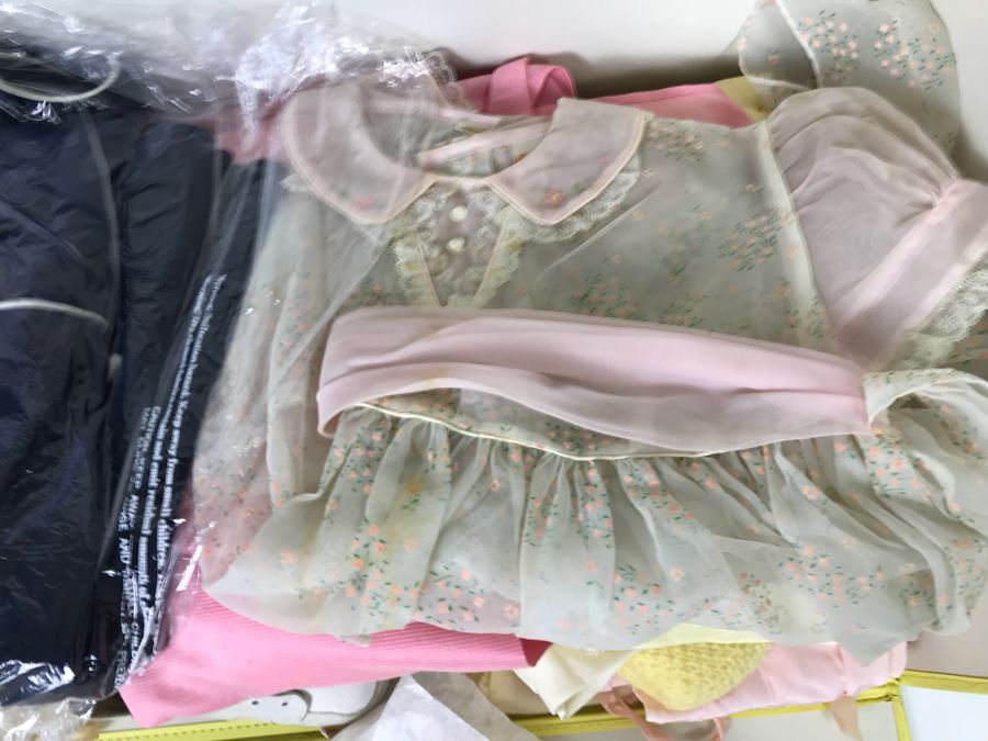 Collection Of Vintage Girls Clothes Including Dresses And Linens With Vintage Storage Box [Photo 11]