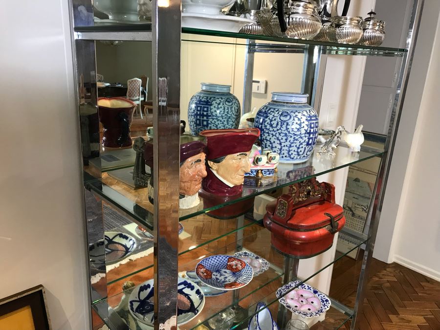 Vintage Chrome And Glass Etagere Bookcase Display Curio Cabinet (Note That Mirror Is Attached To Wall And Not Included) [Photo 8]