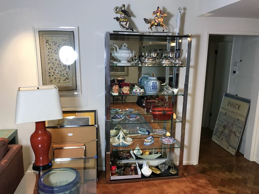 Vintage Chrome And Glass Etagere Bookcase Display Curio Cabinet (Note That Mirror Is Attached To Wall And Not Included) [Photo 2]
