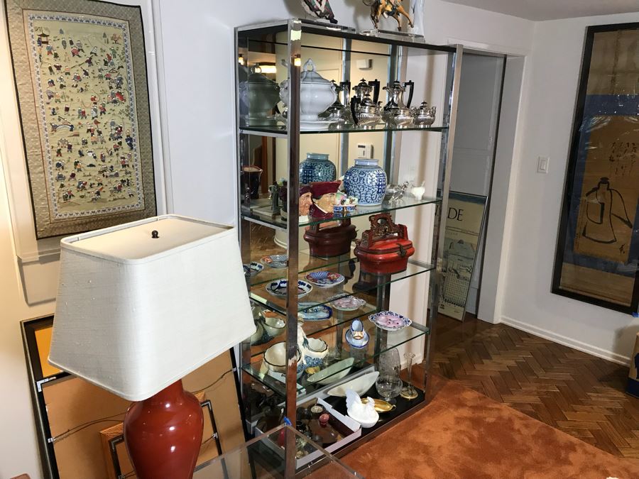 Vintage Chrome And Glass Etagere Bookcase Display Curio Cabinet (Note That Mirror Is Attached To Wall And Not Included) [Photo 4]