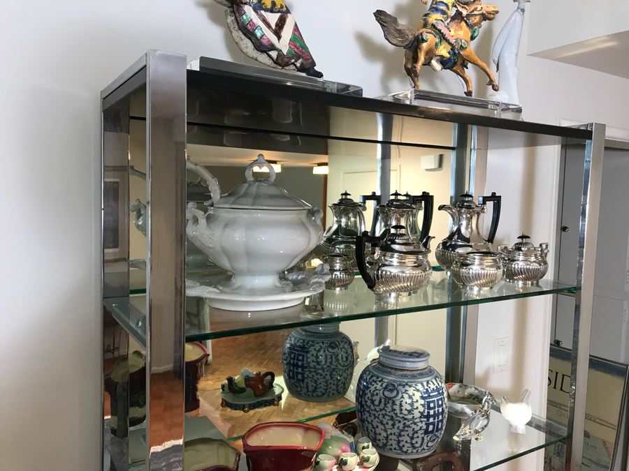 Vintage Chrome And Glass Etagere Bookcase Display Curio Cabinet (Note That Mirror Is Attached To Wall And Not Included) [Photo 6]