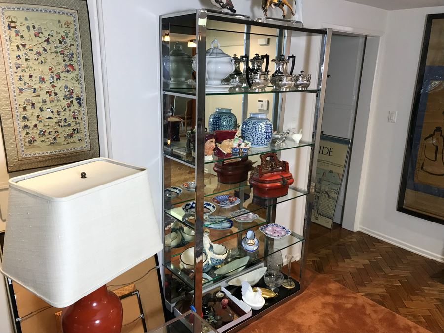 Vintage Chrome And Glass Etagere Bookcase Display Curio Cabinet (Note That Mirror Is Attached To Wall And Not Included) [Photo 3]