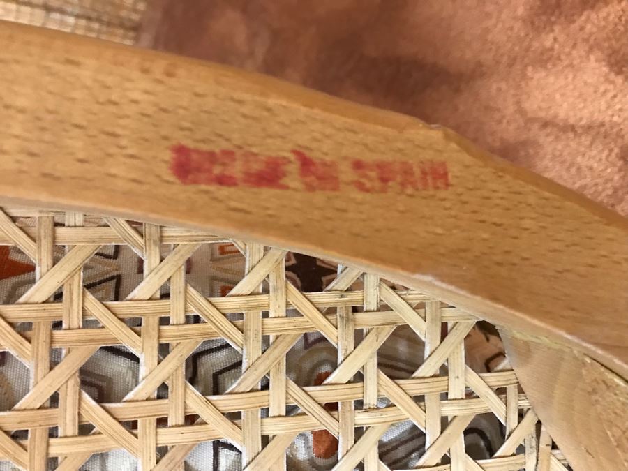 Hollywood Regency Set Of (4) Bamboo Motif Cane Armchairs Made In Spain With Round Pedestal Table With Faux Marble Wooden Top [Photo 17]