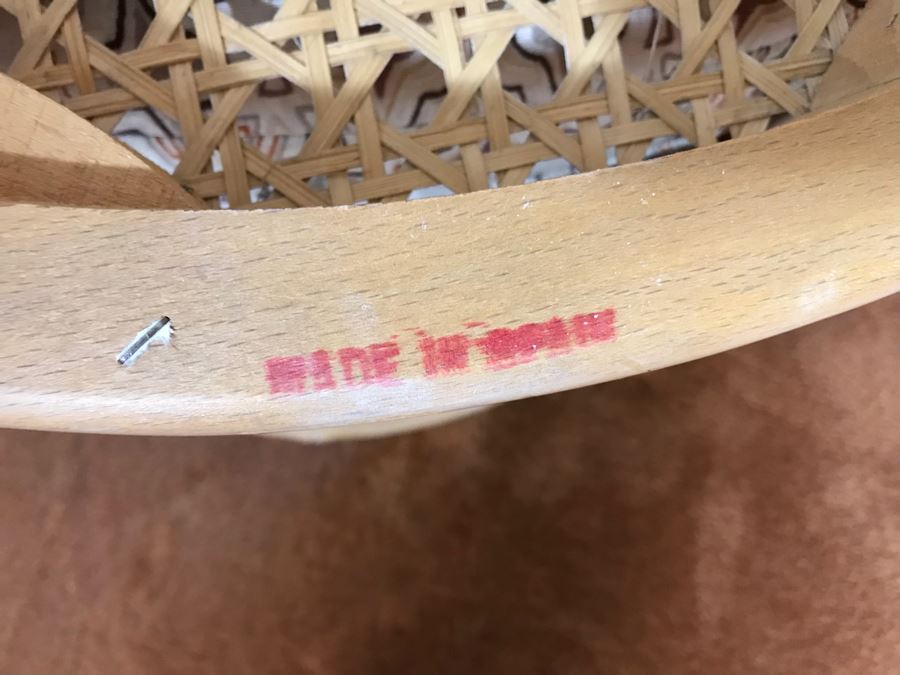 Hollywood Regency Set Of (4) Bamboo Motif Cane Armchairs Made In Spain With Round Pedestal Table With Faux Marble Wooden Top [Photo 16]