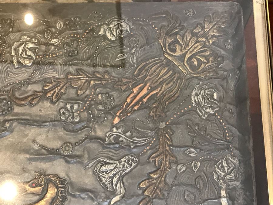 Metal And Glass Coffee Table With Metal Embossed Box Featuring Dieu Et Mon Droit Logo On Top (Glass Top Has Chip In Corner) [Photo 11]