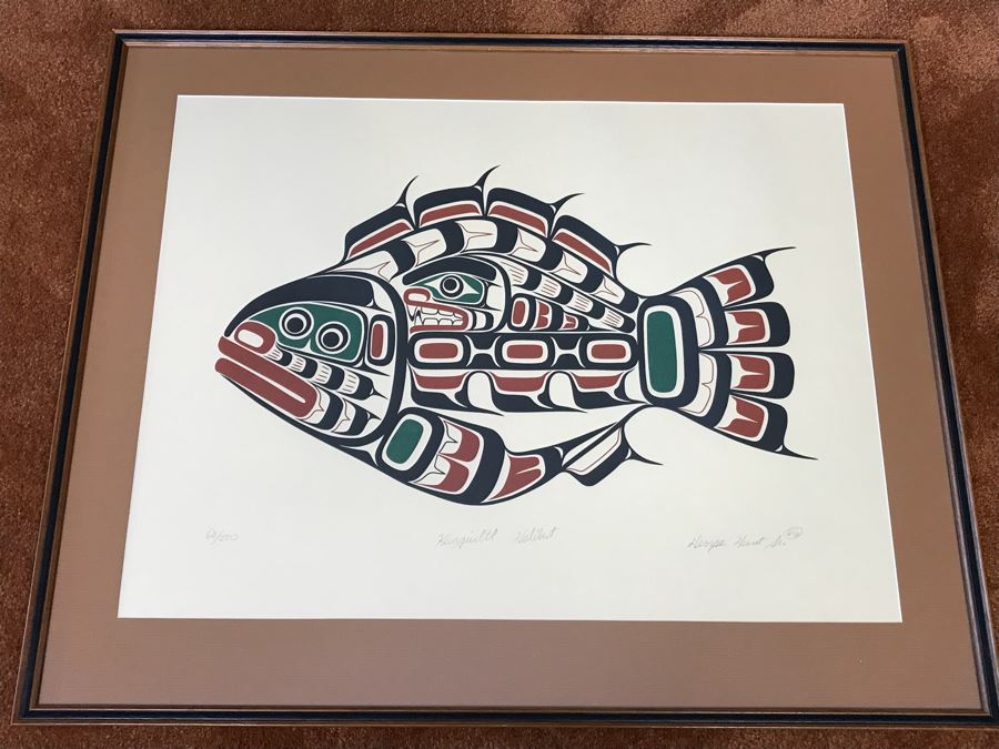 George Hunt Jr 'Kwaguilth Halibut' Limited Edition Serigraph Hand Signed By Artist 68 Of 250 Native American Framed 27.5” X 22.5” [Photo 1]