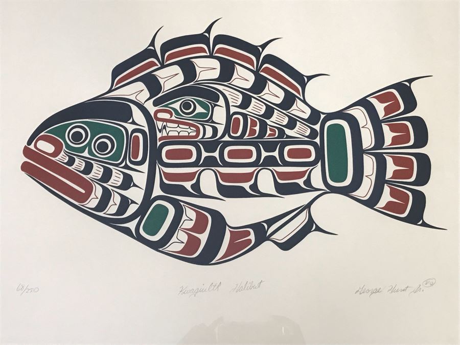 George Hunt Jr 'Kwaguilth Halibut' Limited Edition Serigraph Hand Signed By Artist 68 Of 250 Native American Framed 27.5” X 22.5” [Photo 3]