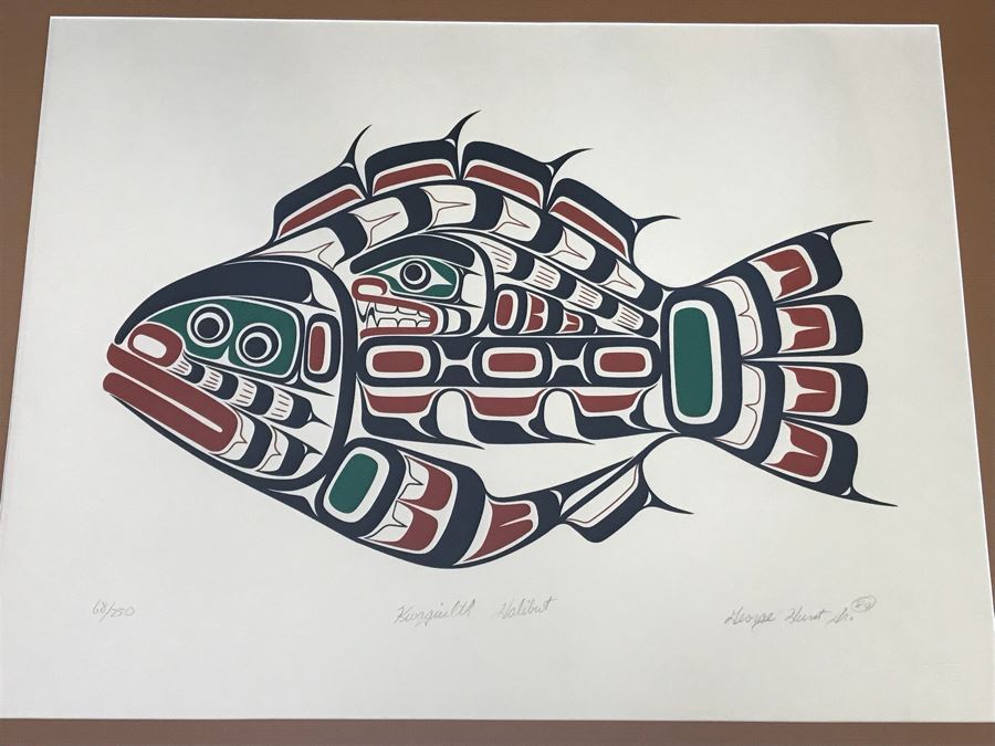 George Hunt Jr 'Kwaguilth Halibut' Limited Edition Serigraph Hand Signed By Artist 68 Of 250 Native American Framed 27.5” X 22.5” [Photo 2]