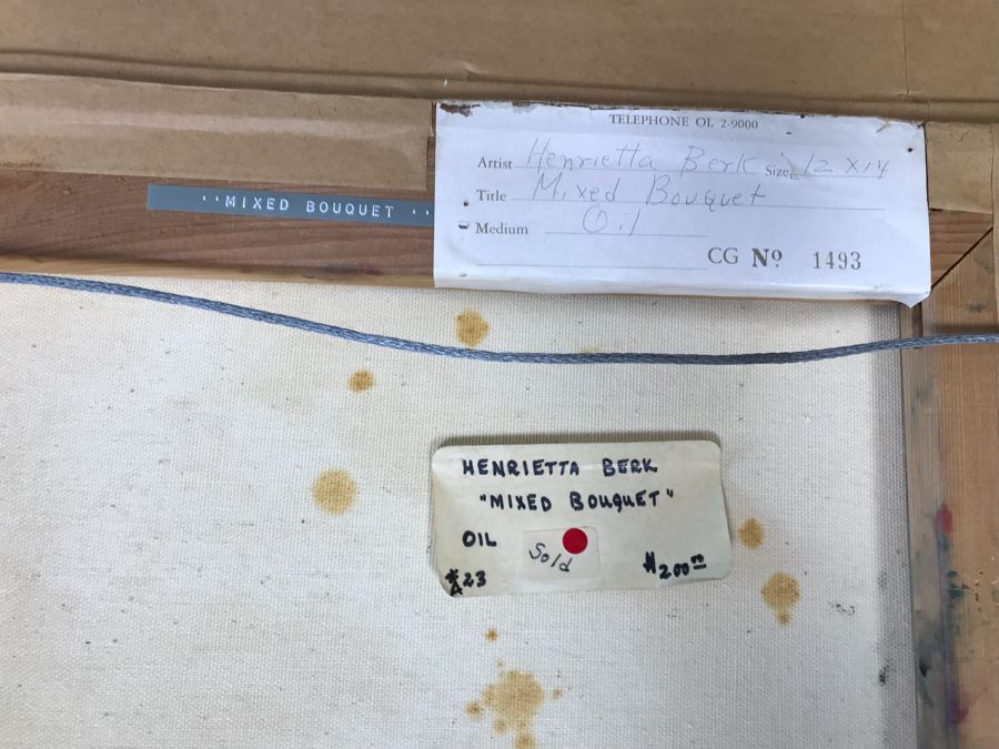 Original Oil Painting By Henrietta Berk (1919-1990) Titled “Mixed Bouquet” 12” X 14” Signed Lower Right More Info On Back Of Painting [Photo 2]