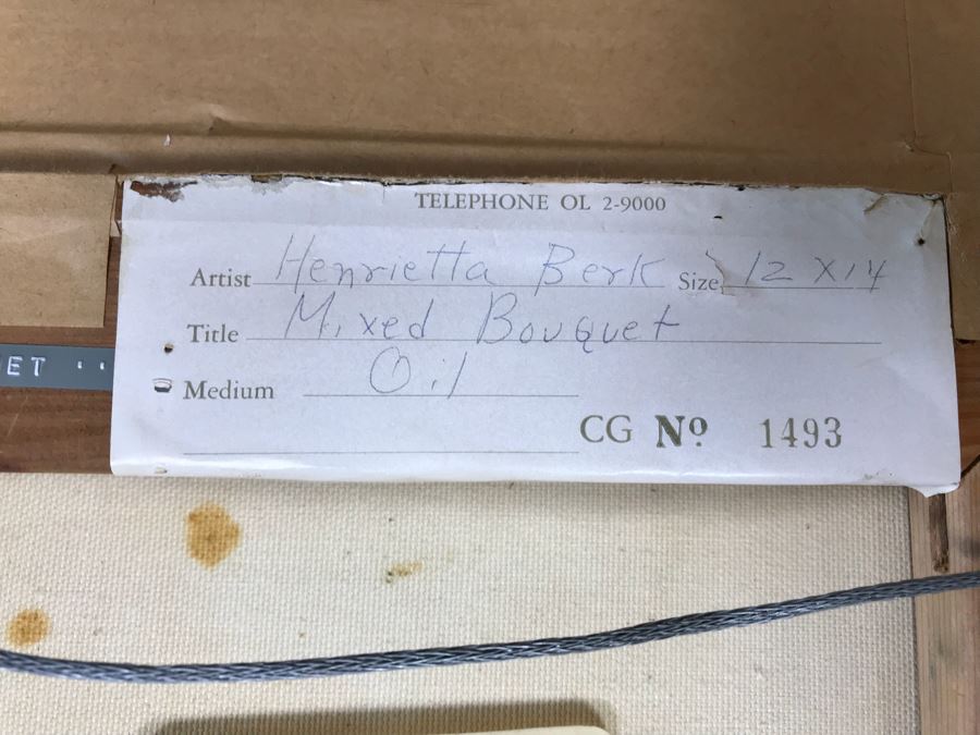 Original Oil Painting By Henrietta Berk (1919-1990) Titled “Mixed Bouquet” 12” X 14” Signed Lower Right More Info On Back Of Painting [Photo 9]
