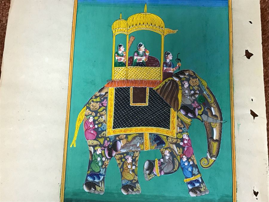 Pair Of Old Indian Paintings On Paper Of Composite Elephants Made Up Of Humans And Other Animals 12' X 9' [Photo 4]