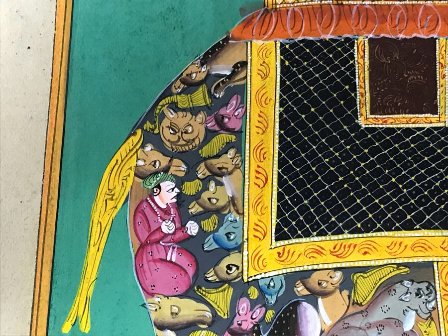 Pair Of Old Indian Paintings On Paper Of Composite Elephants Made Up Of Humans And Other Animals 12' X 9' [Photo 10]