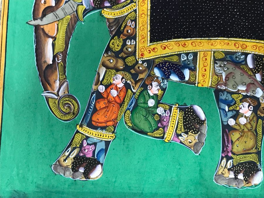 Pair Of Old Indian Paintings On Paper Of Composite Elephants Made Up Of Humans And Other Animals 12' X 9' [Photo 19]