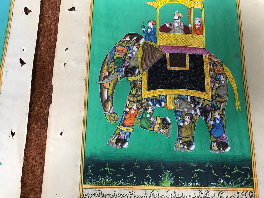Pair Of Old Indian Paintings On Paper Of Composite Elephants Made Up Of Humans And Other Animals 12' X 9' [Photo 18]
