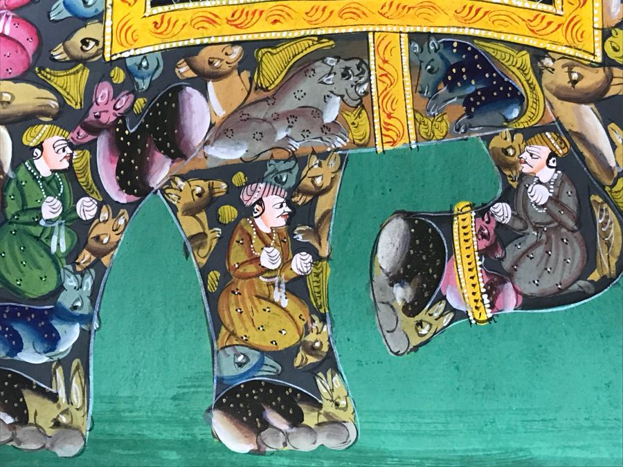 Pair Of Old Indian Paintings On Paper Of Composite Elephants Made Up Of Humans And Other Animals 12' X 9' [Photo 8]