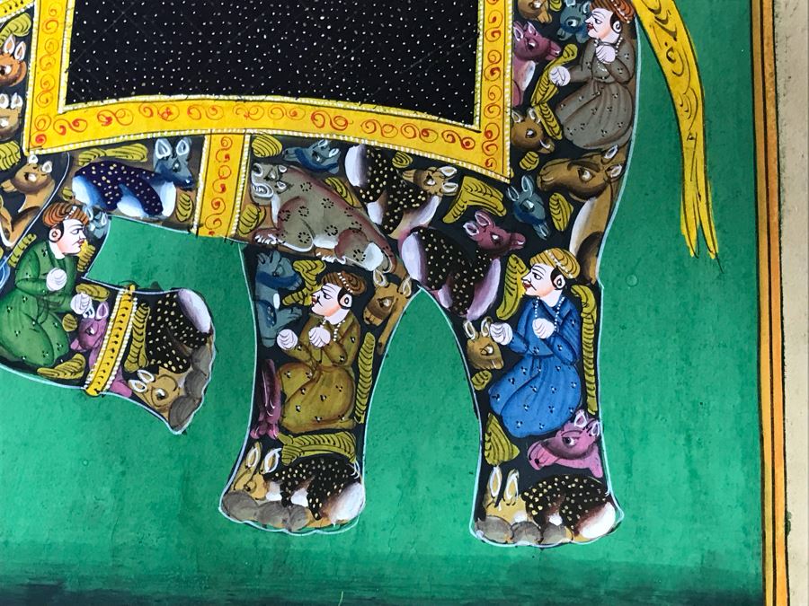 Pair Of Old Indian Paintings On Paper Of Composite Elephants Made Up Of Humans And Other Animals 12' X 9' [Photo 20]
